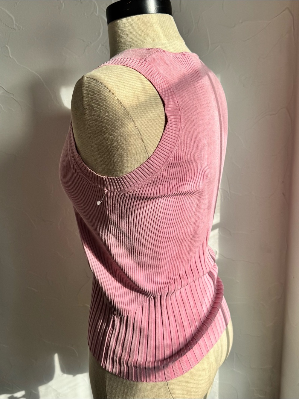 Vintage Y2K Cache Pink Silk Zip Up Vest Top Ribbed Fitted Tank - Picture 4 of 5
